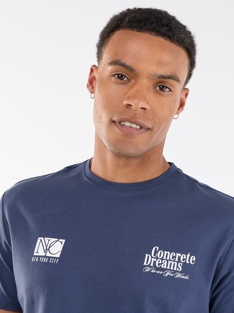 Camiseta estampada por delante y por detrás de manga corta Azul - Kiabi