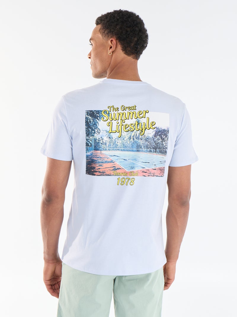 Camiseta estampada por delante y por detrás de manga corta Azul - Kiabi