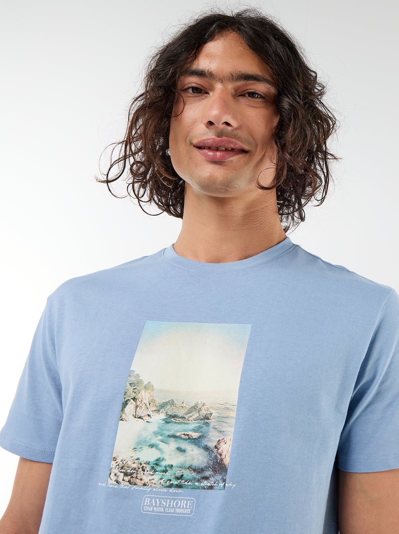 Camiseta estampada por delante y por detrás de manga corta Azul - Kiabi