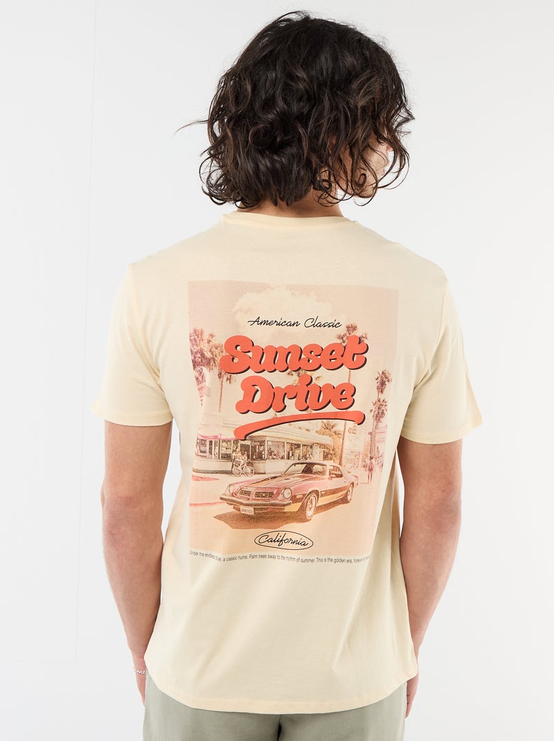 Camiseta estampada por delante y por detrás de manga corta Beige - Kiabi
