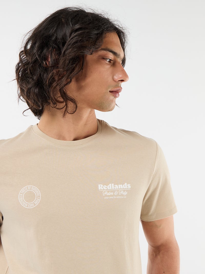 Camiseta estampada por delante y por detrás de manga corta Beige - Kiabi