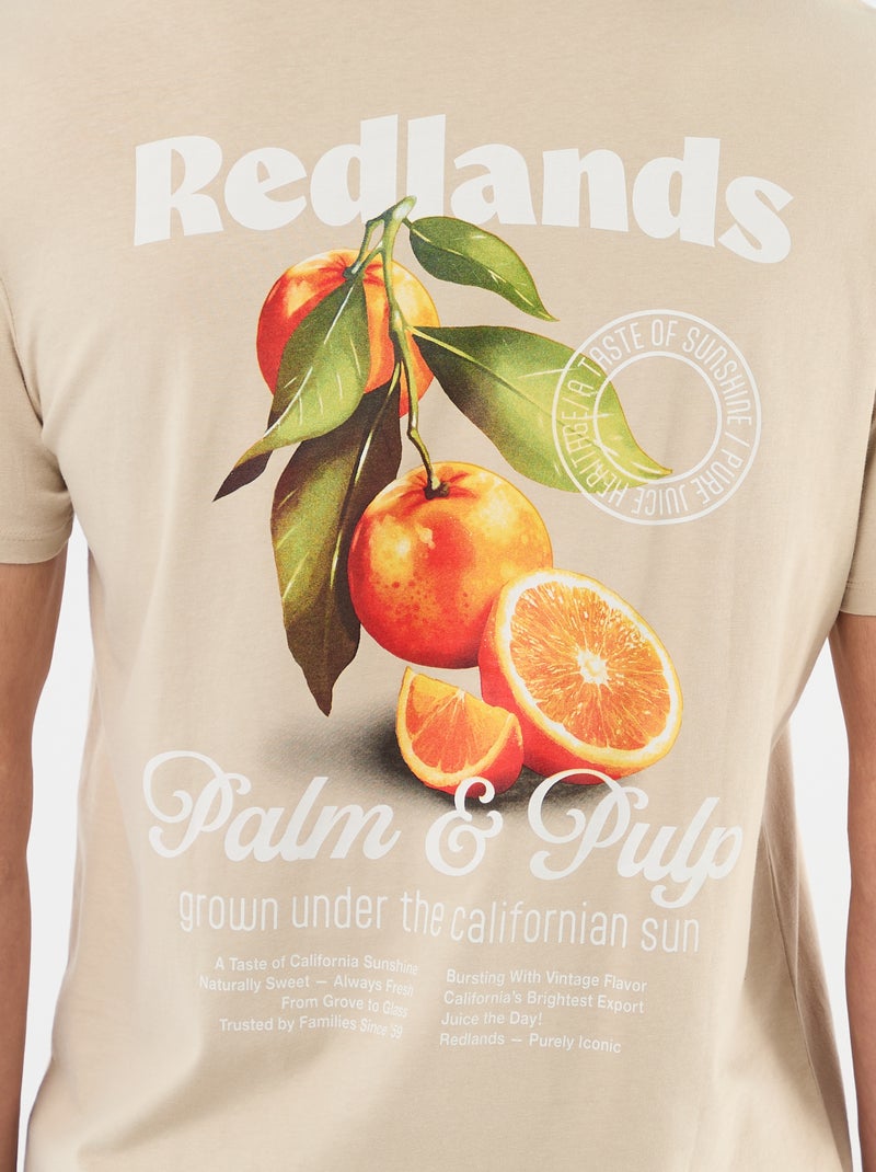 Camiseta estampada por delante y por detrás de manga corta Beige - Kiabi