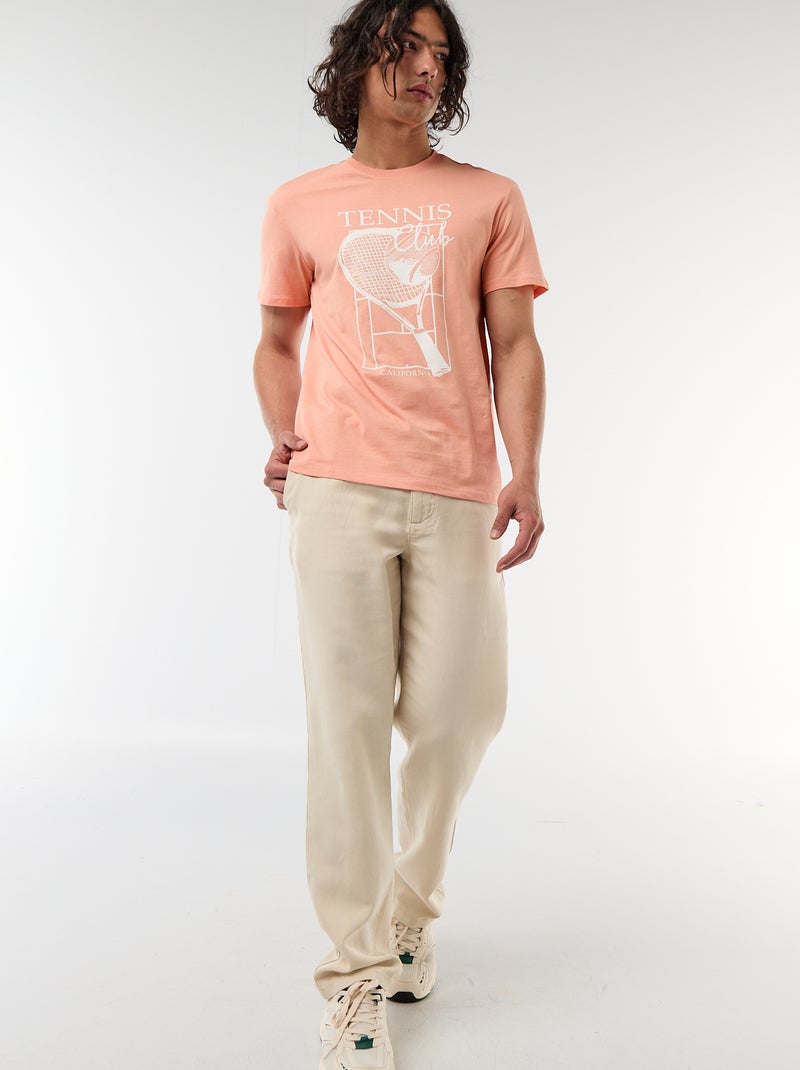 Camiseta estampada por delante y por detrás de manga corta Naranja - Kiabi
