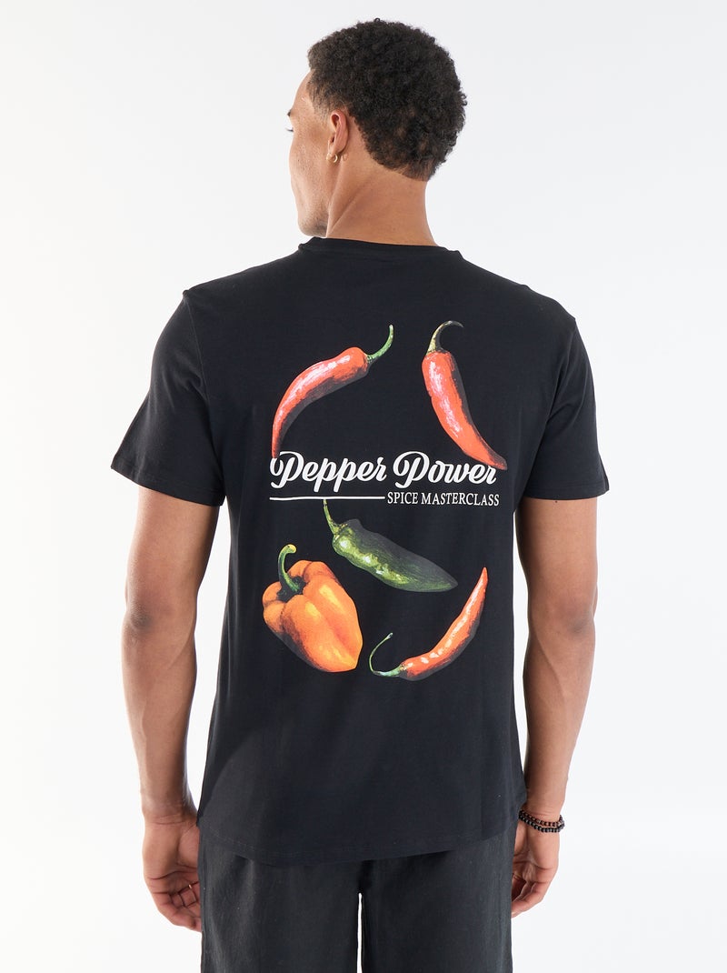 Camiseta estampada por delante y por detrás de manga corta Negro - Kiabi