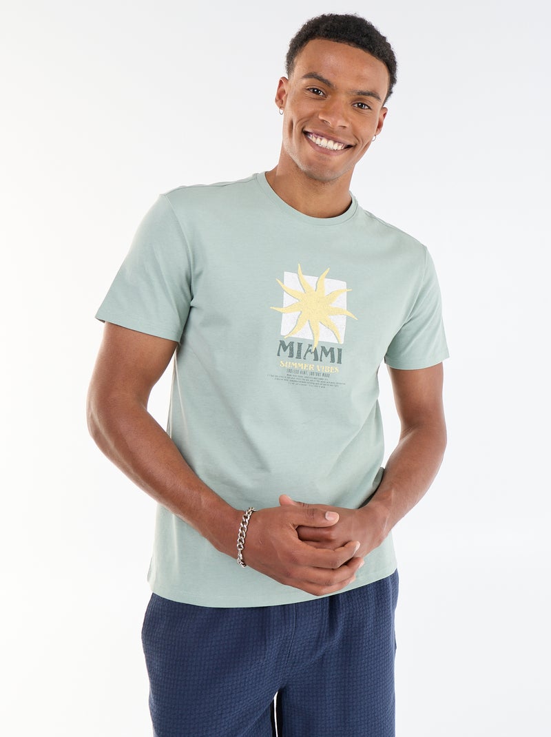 Camiseta estampada por delante y por detrás de manga corta Verde - Kiabi