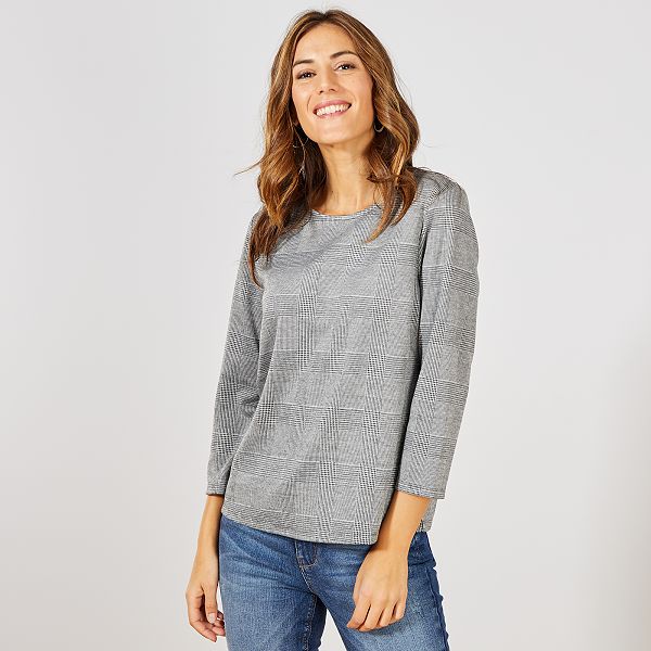 Camiseta estampada 'príncipe de Gales' Mujer talla 34 a 48 Camiseta estampada 'príncipe de Gales' Mujer talla 34 a 48