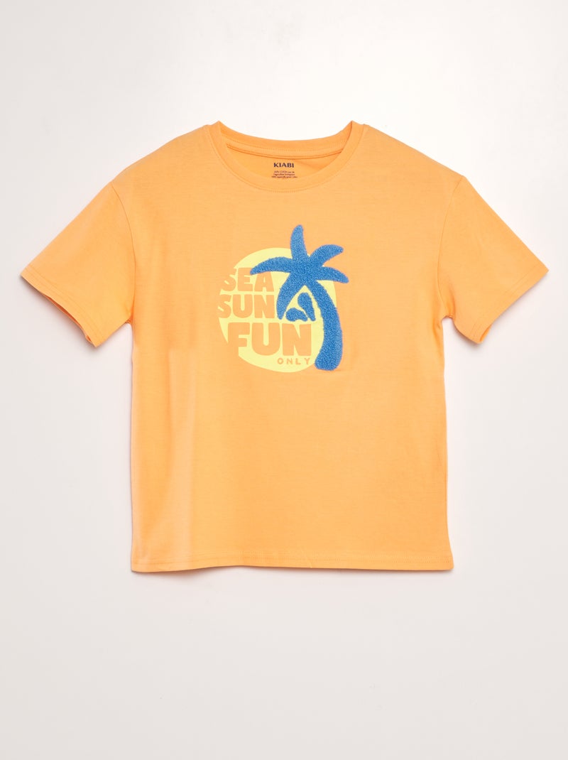 Camiseta estampada + punto de rizo NARANJA - Kiabi