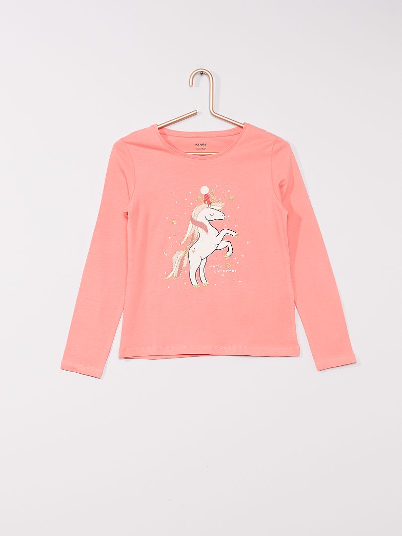 Camiseta estampada rosa unicornio - Kiabi