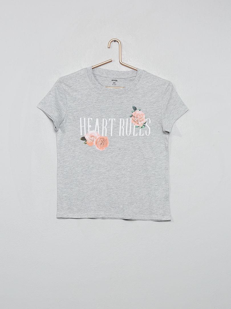 Camiseta estampada 'rosas' GRIS - Kiabi