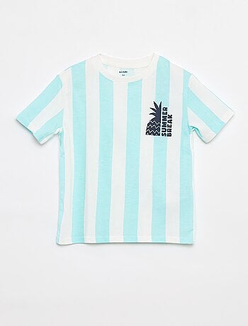 Camiseta estampada 'summer' de manga corta a rayas