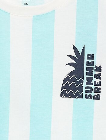 Camiseta estampada 'summer' de manga corta a rayas
