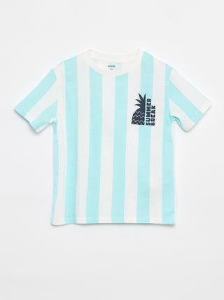 Camiseta estampada 'summer' de manga corta a rayas