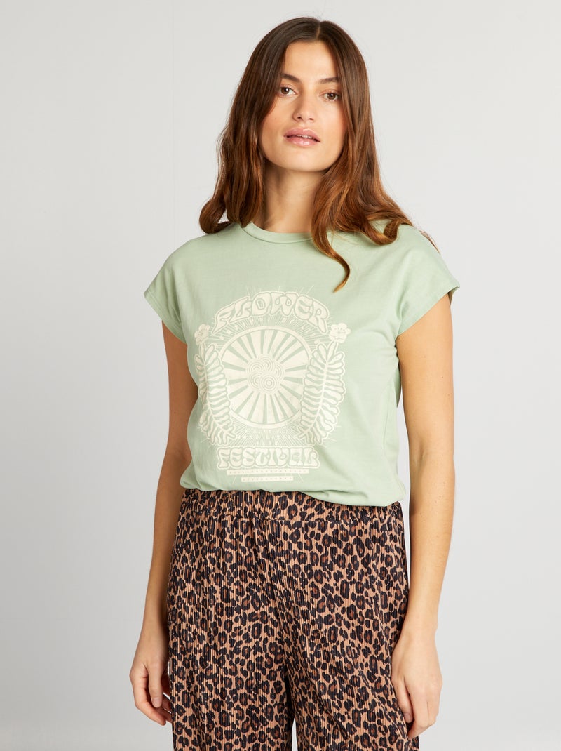 Camiseta estampada temática festival VERDE - Kiabi