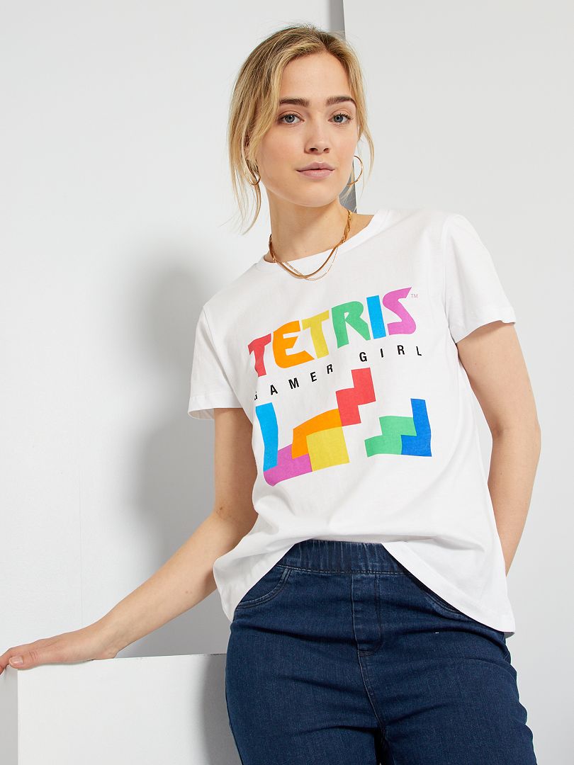 Camiseta estampada 'Tetris' blanco - Kiabi