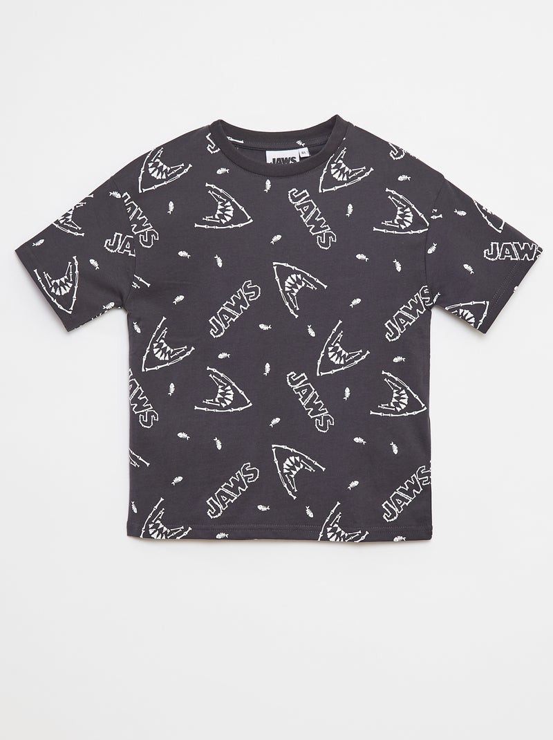 Camiseta estampada 'Tiburón' NEGRO - Kiabi