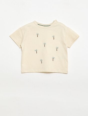 Camiseta estampada tropical de manga corta en algodón
