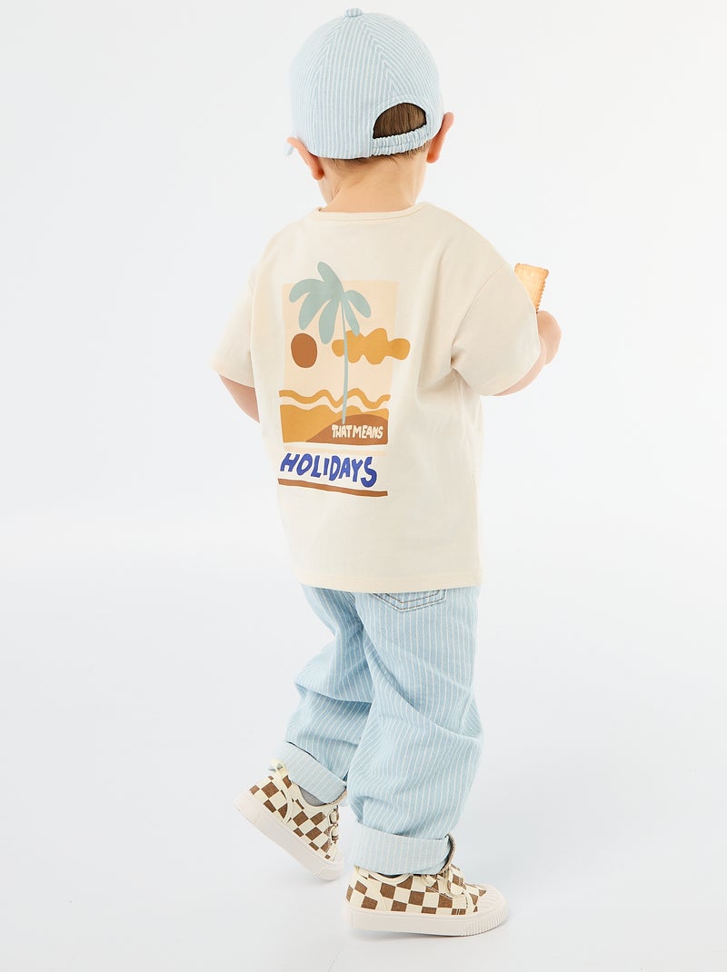 Camiseta estampada tropical de manga corta en algodón Blanco - Kiabi