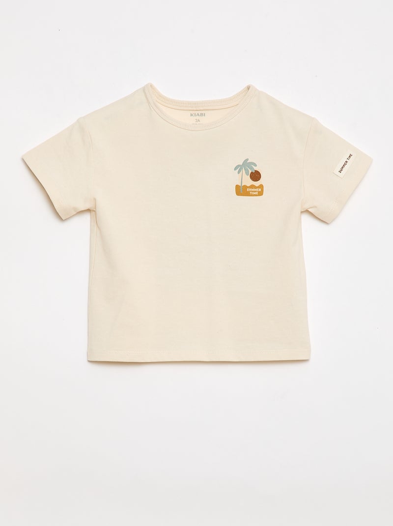 Camiseta estampada tropical de manga corta en algodón Blanco - Kiabi