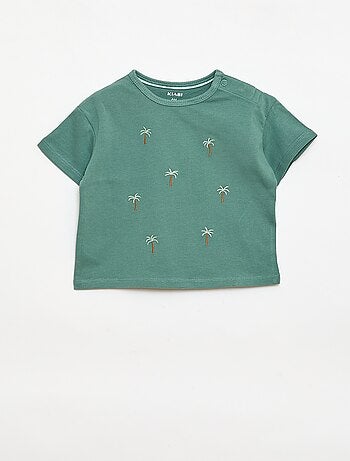 Camiseta estampada tropical de manga corta en algodón