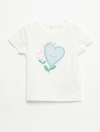 Camiseta estampada y bordada de manga corta