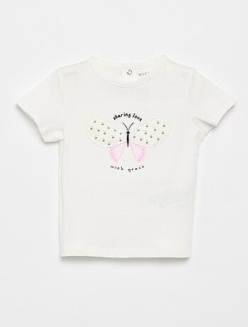 Camiseta estampada y bordada de manga corta