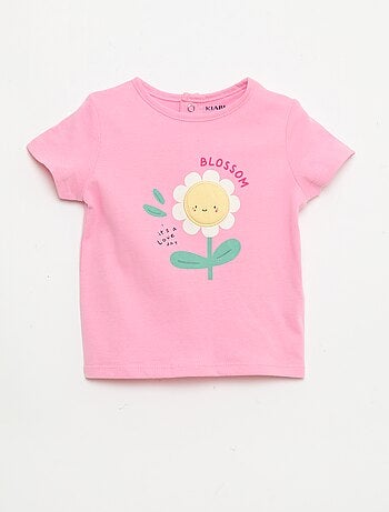 Camiseta estampada y bordada de manga corta
