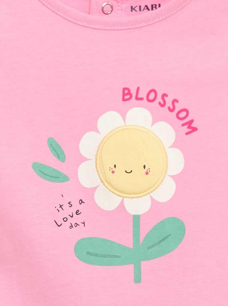Camiseta estampada y bordada de manga corta Rosa - Kiabi