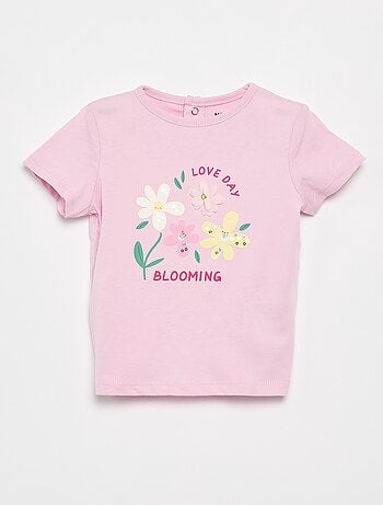 Camiseta estampada y bordada de manga corta