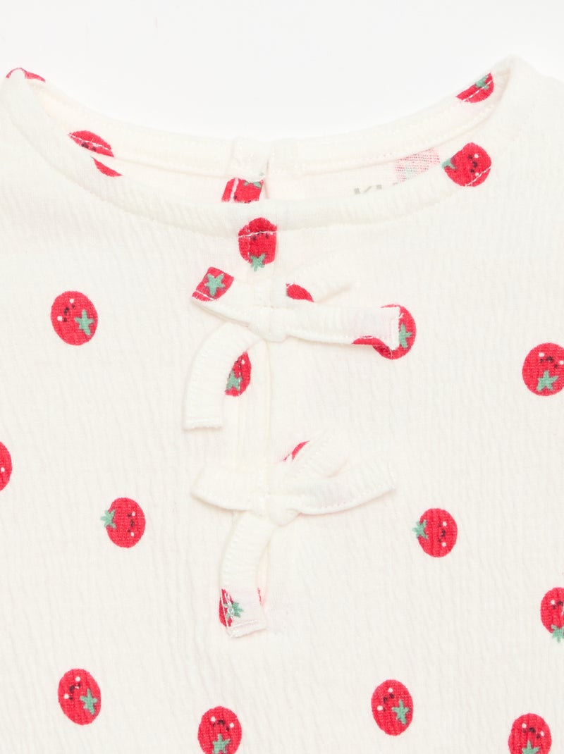 Camiseta estampada y con volantes Blanco - Kiabi