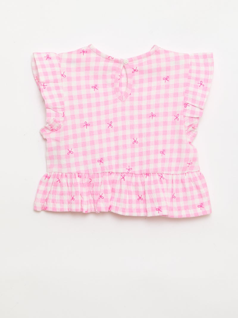 Camiseta estampada y con volantes Rosa - Kiabi