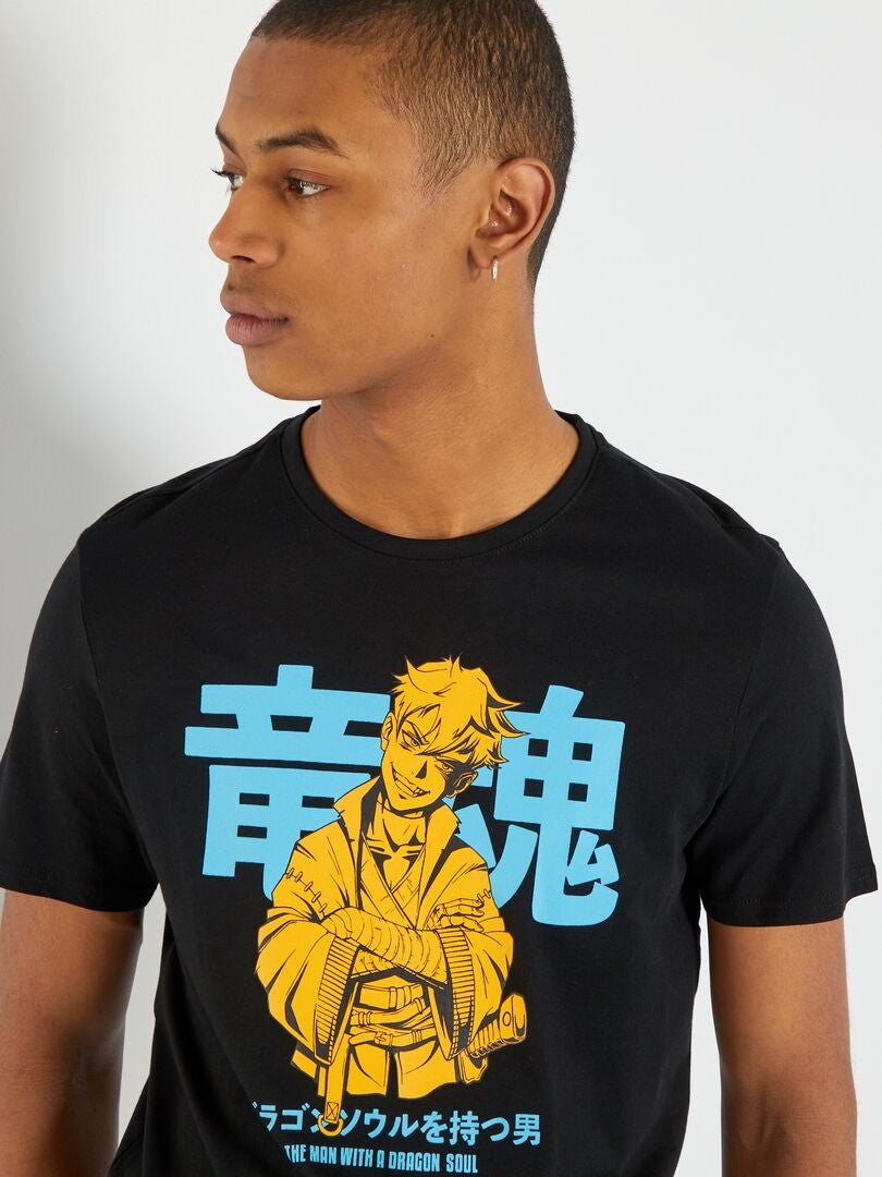 Camiseta estampado estilo manga NEGRO - Kiabi