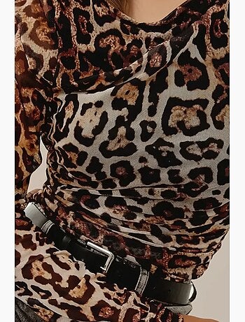 Camiseta estampado leopardo cuello barco drapeado manga larga hiccup