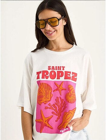 Camiseta extragrande de algodón con estampado de conchas lucci