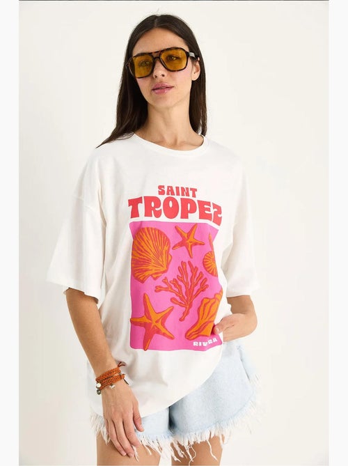 Camiseta extragrande de algodón con estampado de conchas lucci - Kiabi