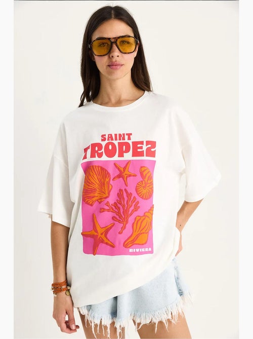 Camiseta extragrande de algodón con estampado de conchas lucci - Kiabi