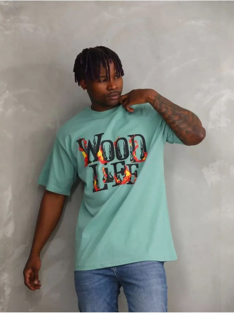Camiseta extragrande de manga larga con cuello redondo y estampado en la espalda de janes Verde menta - Kiabi