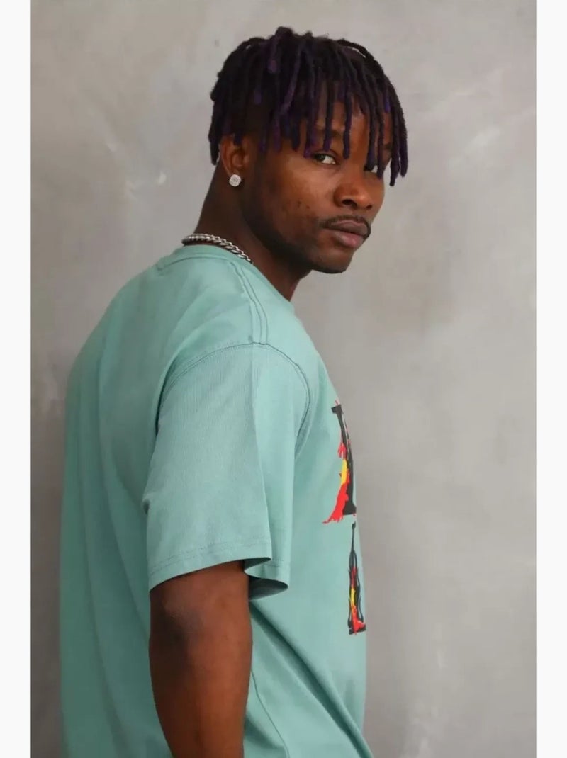 Camiseta extragrande de manga larga con cuello redondo y estampado en la espalda de janes Verde menta - Kiabi