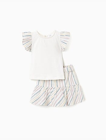 Camiseta + falda-pantalón de algodón y a rayas étnicas B&S