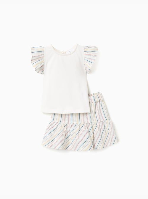Camiseta + falda-pantalón de algodón y a rayas étnicas B&S - Kiabi