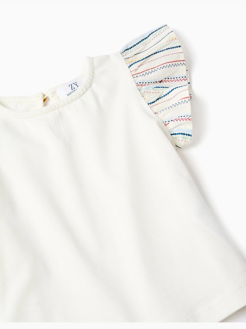 Camiseta + falda-pantalón de algodón y a rayas étnicas B&S Blanco - Kiabi