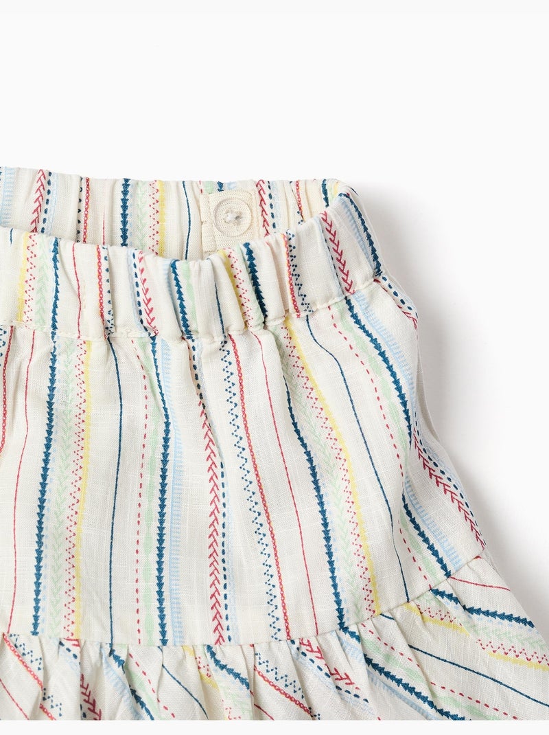 Camiseta + falda-pantalón de algodón y a rayas étnicas B&S Blanco - Kiabi