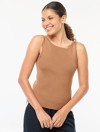 Camiseta fina sin mangas de punto acanalado