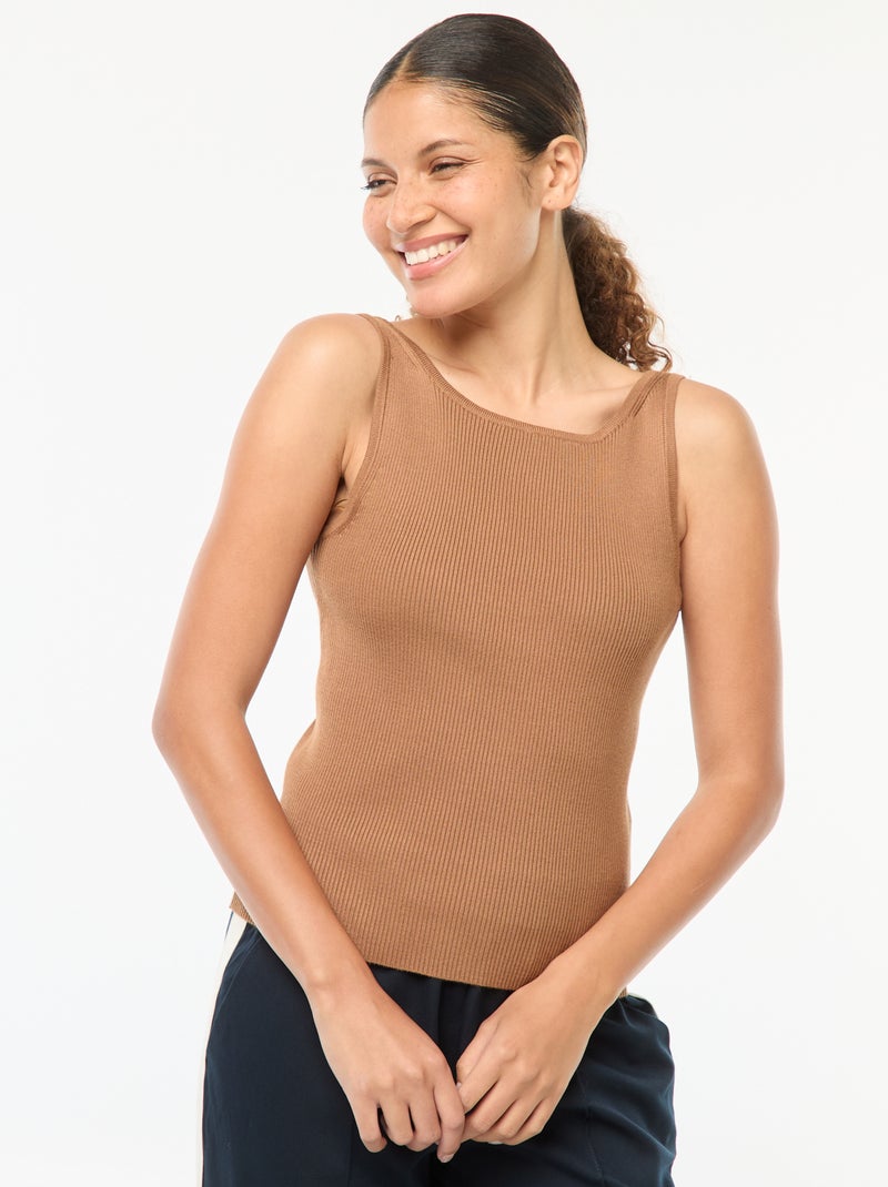 Camiseta fina sin mangas de punto acanalado Beige - Kiabi