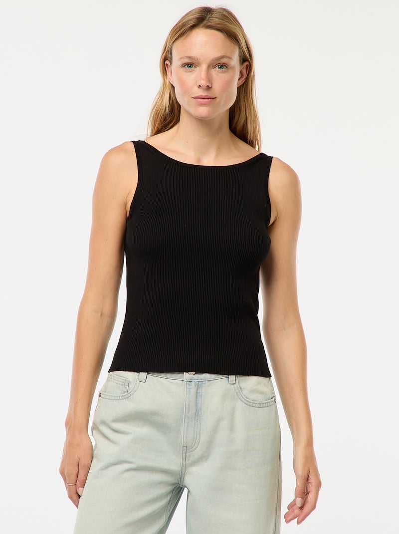 Camiseta fina sin mangas de punto acanalado negro - Kiabi