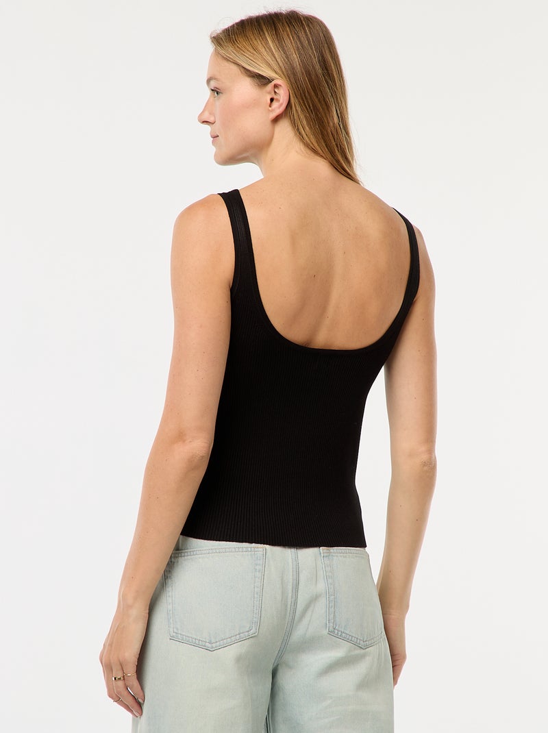 Camiseta fina sin mangas de punto acanalado negro - Kiabi