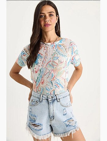 Camiseta floral de manga corta con cuello redondo lucci