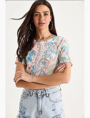 Camiseta floral de manga corta con cuello redondo lucci