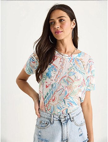 Camiseta floral de manga corta con cuello redondo lucci
