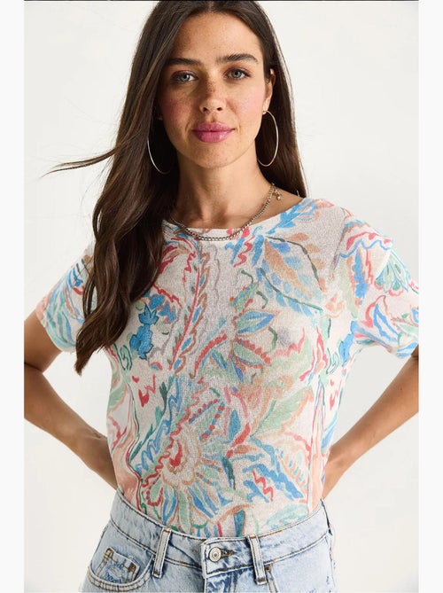 Camiseta floral de manga corta con cuello redondo lucci - Kiabi Camiseta floral de manga corta con cuello redondo lucci - Kiabi