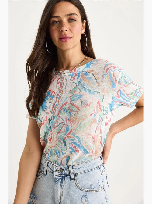 Camiseta floral de manga corta con cuello redondo lucci - Kiabi Camiseta floral de manga corta con cuello redondo lucci - Kiabi